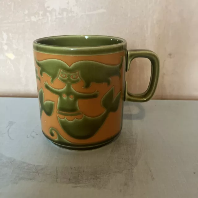 Hornsea Mermaid Mug MCM Made England Orange Green John Clappison 9oz ceramic Cup