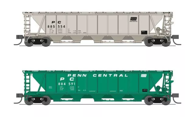 Broadway Limited N PRR Class H32 5-Bay Covered Hopper Penn Central PC #2PK 7257