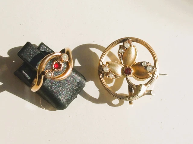 LOT / 2 BEAUX BIJOUX ANCIENS 1920 en PL OR ROSE / BAGUE T55