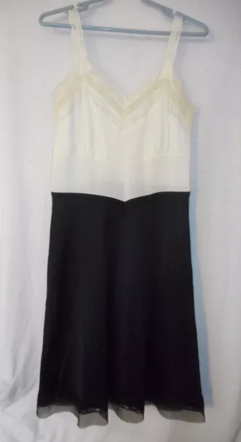 Vintage Nylon White Black Lacey Full Knee Length Slip Size 38 by American Maid