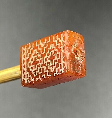Old Ancient Indus Valley Antiquity Painted Etched Carnelian Jewelry Trade Bead