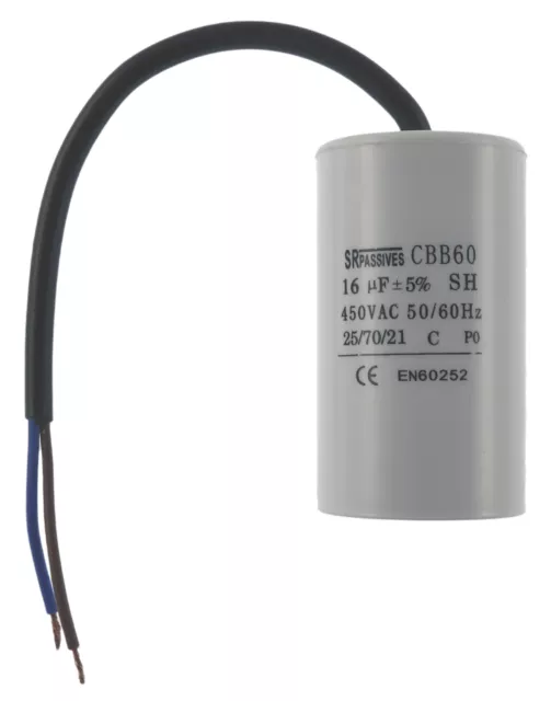 Condensateur moteur 16µF CBB60 16uF 450V à fils câble démarrage/permanent MKSP