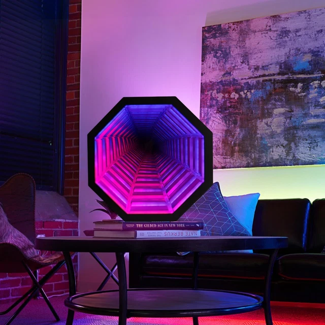 3D MIRROR TUNNEL Light LED Infinity Wall Mirror Table Lamp with Remote