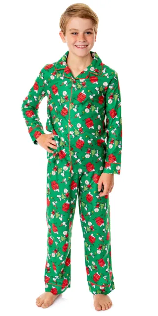 Peanuts Boys' Christmas Snoopy Charlie Brown Button Down Sleep Pajama Set