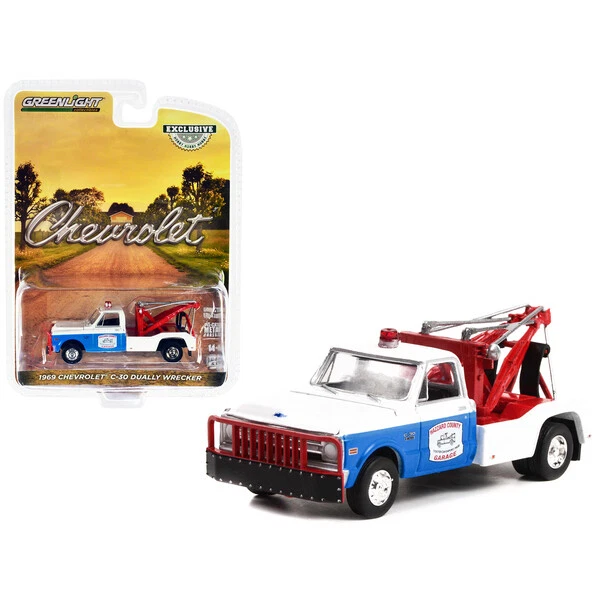 1969 Chevrolet C-30 Dually Wrecker Tow Truck White and Blue "Hazzard County G...