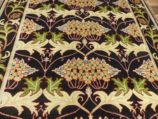 8'x10' New William Morris Hand Knotted wool Arts & crafts Oriental Black rug