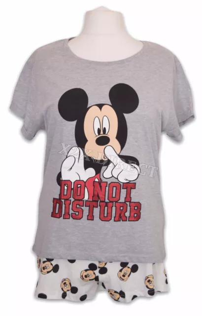 Women's Disney Mickey Mouse Grey T-Shirt & Shorts Primark Pyjama PJ Set NEW