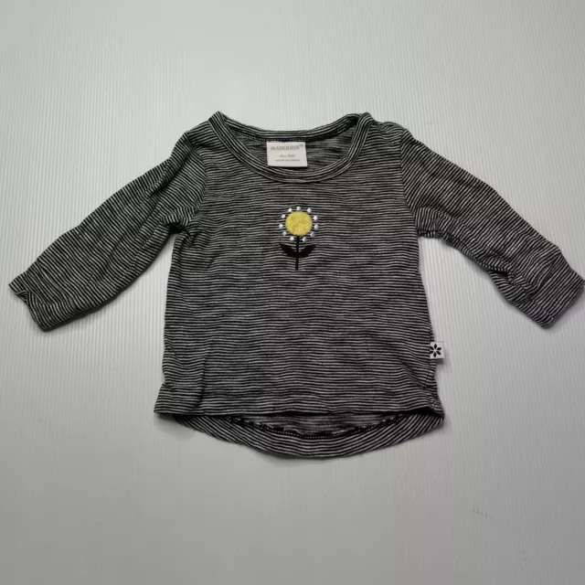 Girls size 000, Marquise, embroidered cotton long sleeve top, flower, GUC