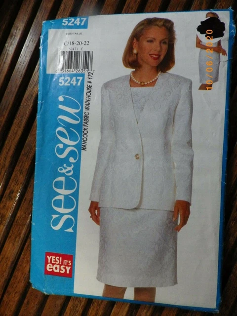 5247 Butterick Sewing Pattern Misses Jacket Dress Sz 18 20 22 UNCUT See & Sew