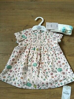 M&S baby Girls pleated cord dress & tights set outfit age 0-3 months bnwt