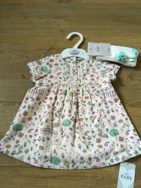 M&S baby Girls pleated cord dress & tights set outfit age up to 1 month bnwt