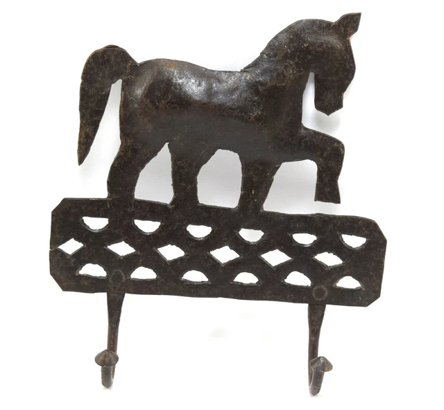 Indian Vintage Decorative Old Iron Horse figure Wall Hook Cloth Hanger i75-80 US