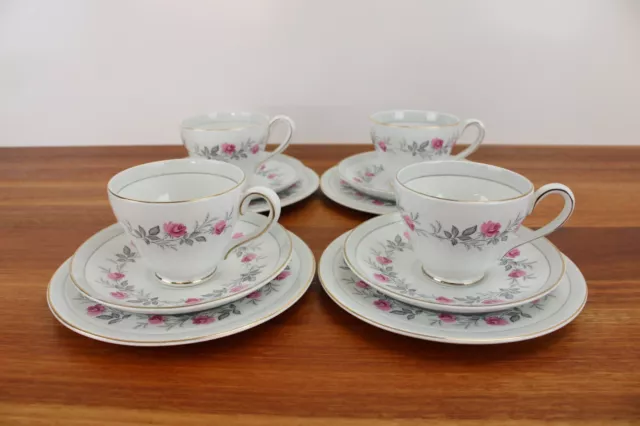 Vintage MYOTT Royal Bride Pink Rose Trio Sets x 4 - Tea Cup Saucer & Side Plate