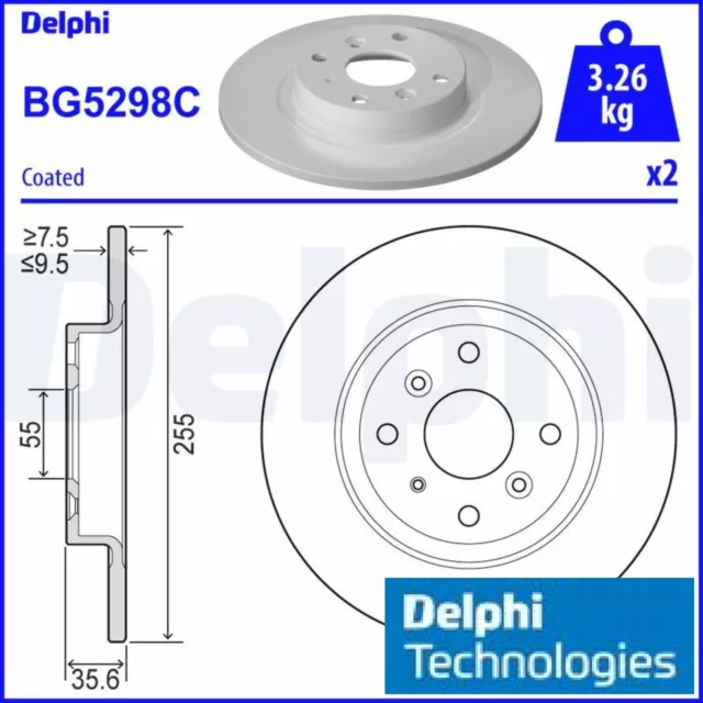 2x Bremsscheibe Delphi BG5298C 2 Bremsscheiben Hinterachse Hinten für Mazda