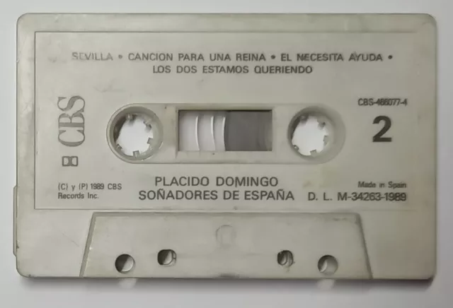 PLACIDO DOMINGO SONADORES DE ESPANA CBS  1989 Cassette tape K7 MC cassette only