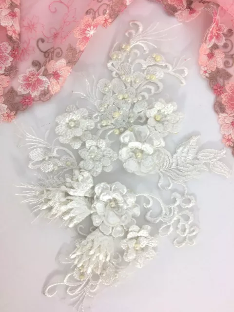 3D Embroidered Applique White Floral Venice Lace 12" (BL155)