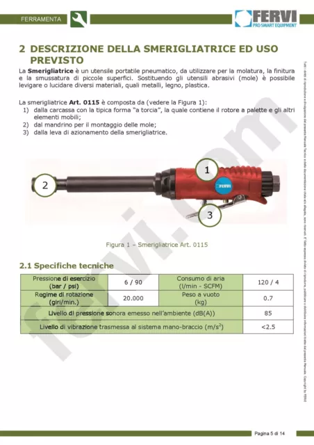 SMERIGLIATRICE PNEUMATICA LUNGA DIRITTA FERVI Art. 0115 2