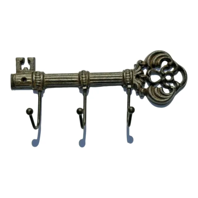 Vintage, Rustic Type Skeleton Key with Triple Metal Ball Tipped Iron Hooks