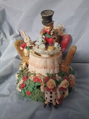 Rare Vintage Alice in Wonderland Music Box Mad Hatter Tea Party