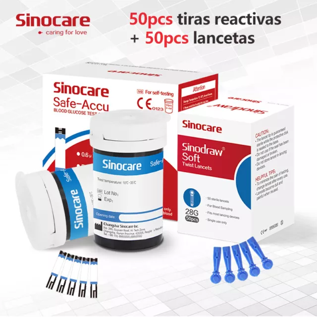 Sinocare Accu 50/100 Tiras reactivas Monitor de glucosa en sangre glucómetro ES