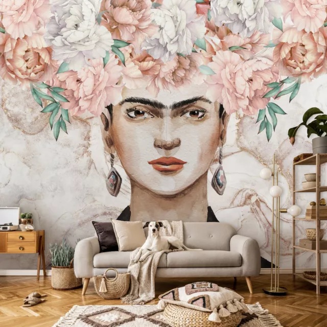 Vlies Fototapete Frida Kahlo BLUMEN 3D Schlafzimmer Rosa Pfingstrose TAPETE XXL