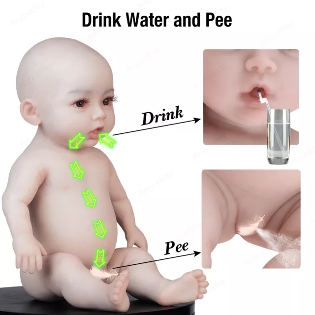 Bambole neonato Anzi 18,5" Reborn bambola bambino completo in silicone regali con sistema bagnato da bere