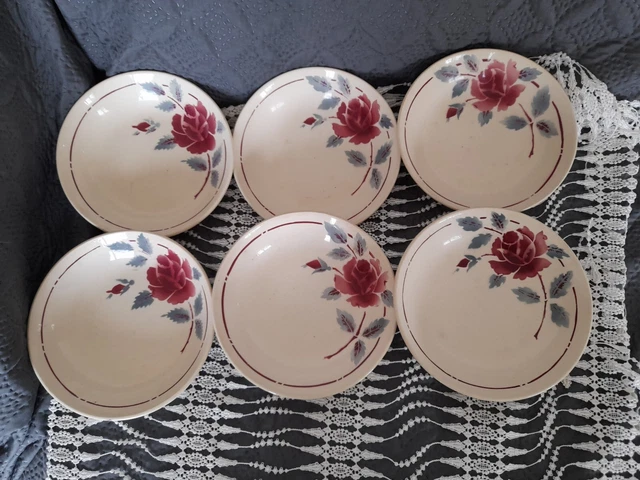 6 Assiettes creuses Moulin des Loups Hamage décor roses