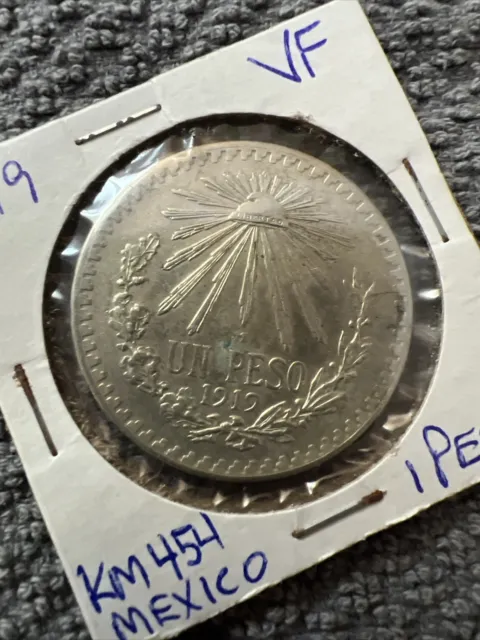 1919 M Mexico 1 Pesos 80% Silver Coin