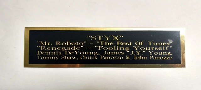 Styx Engraved Nameplate For An Autographed 8" X 10" Photograph 1.5" X 8"
