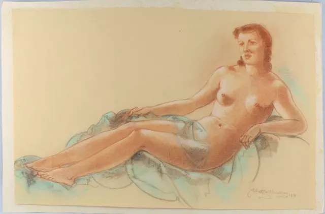 8863022 Rötelzeichnung Firmar Albert Zahlbruckner Viena Mujer Desnudo Reclinable