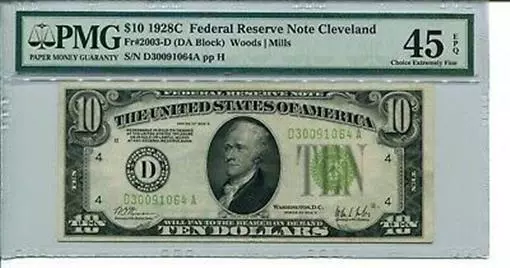 FR 2003-D 1928C $10 Federal Reserve Note PMG 45 EPQ Choice Extremely Fine