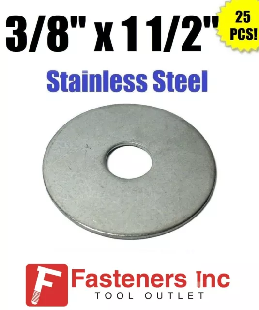 (Qty 25) 3/8" x 1 1/2" OD Stainless Steel Fender Washers Type 304