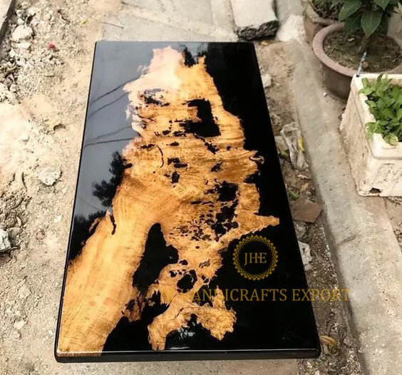 Black Epoxy Live Edge Wood Dining Center Custom Coffee Table Top