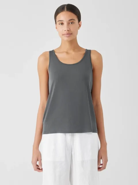 Eileen Fisher Womens Size L Stretch Silk Jersey Scoop Neck Tank Grey Top