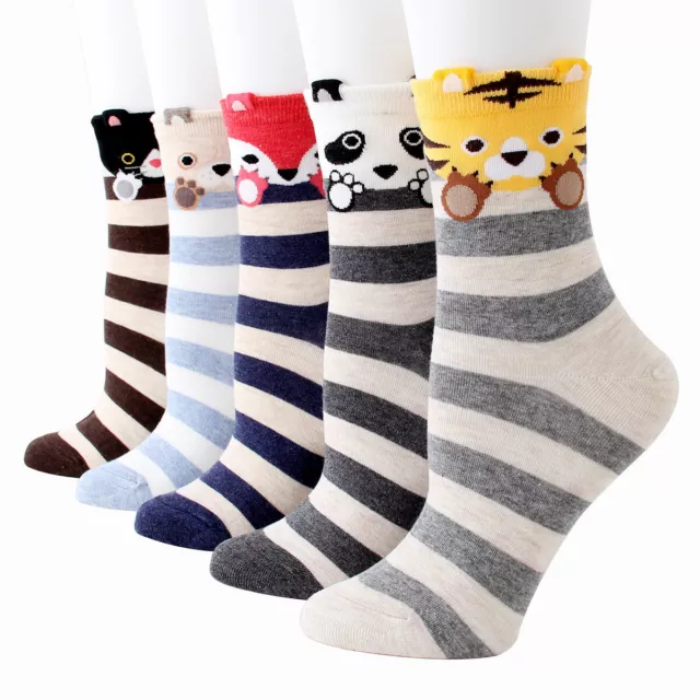 5/10 Pairs Girls Womens Lovely Cute Cartoon Tiger Panda Fox Bear Cotton Socks