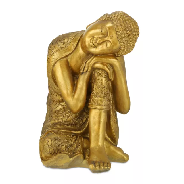 Buddha Figur Garten ruhende Buddha Skulptur Gartenbuddha gold Dekofigur Asiadeko