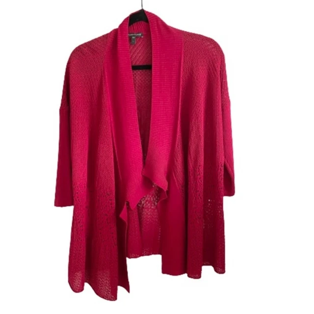 Eileen Fisher Silk Blend Open Knit Red Cardigan Sweater large
