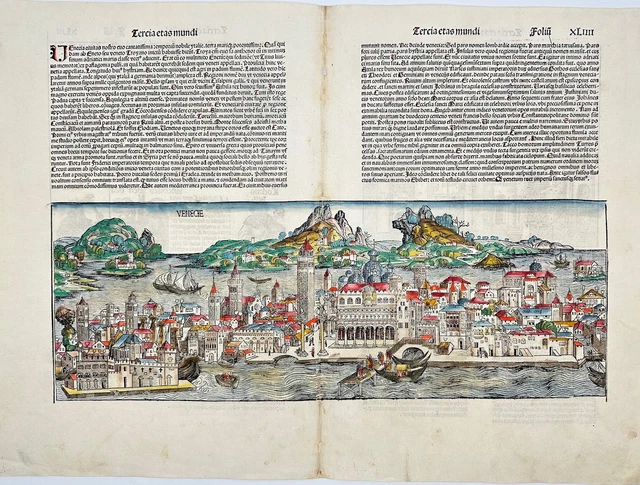Antique Woodcut - Map of Venezia - Panoramic Bird's-Eye View - Hartmann Schedel