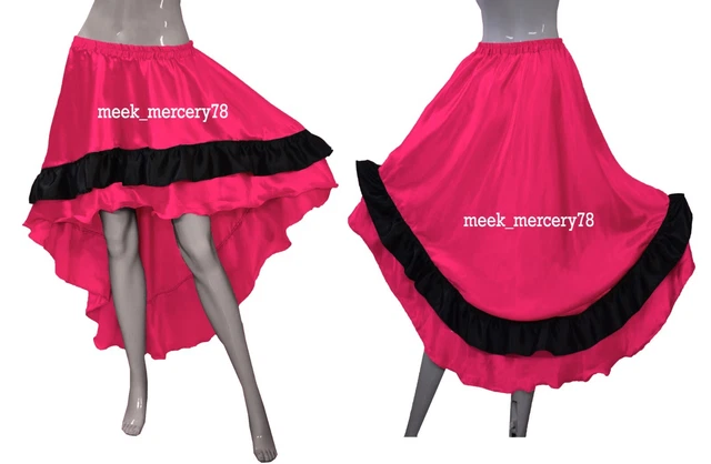 Asimmetrico Gonna Donna Fronzoli Alto Basso Profondo Raso Rosa Tribale Danza S48