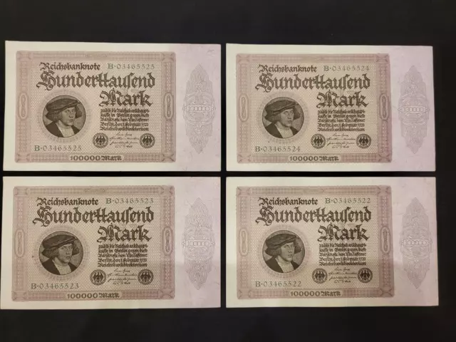 Reichsbanknoten 4 x Hunderttausend Mark, Reichsdruck (1923)