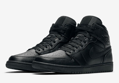 Nike Air Jordan 1 Mid Shoes Triple Black 554724-091 Men's NEW