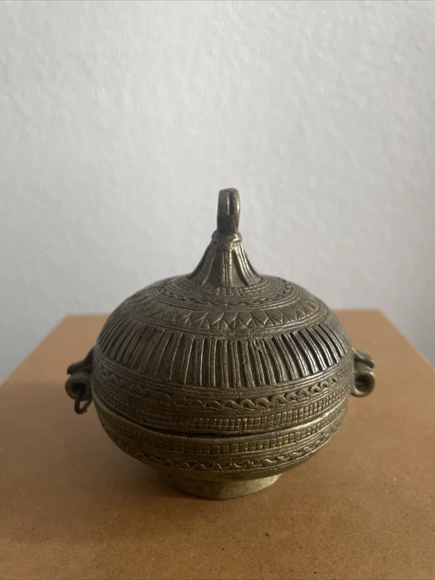 Antique - Vintage Circular Brass Betel Nut Box - Cambodia
