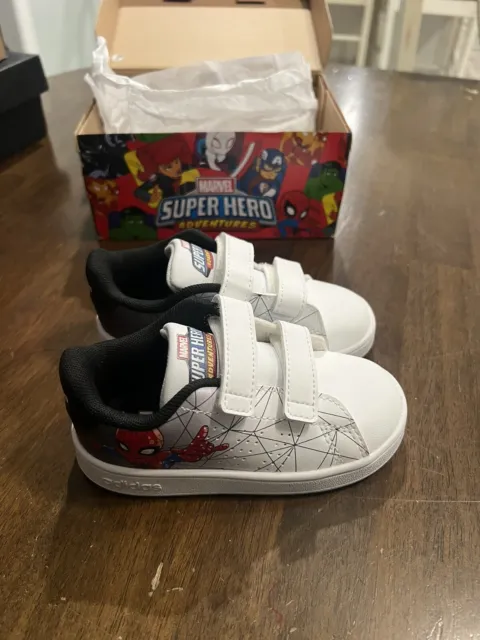 Adidas Advantage Boys Sneakers Casual Shoes FY9253 Spider-Man Marvel Sz 7 Kids