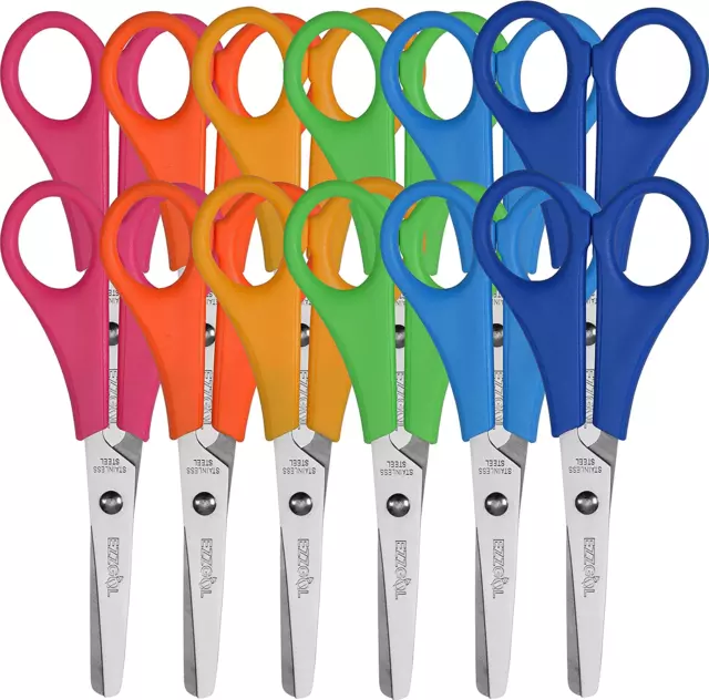 Scissors Bulk for Kids, EZZGOL 12 PACK 5” Safety Blunt Tip Student Scissors