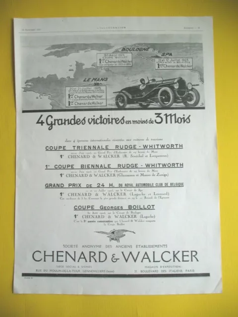 Chenard & Walker Automobile Victories Ad 1925 Press Advertisement