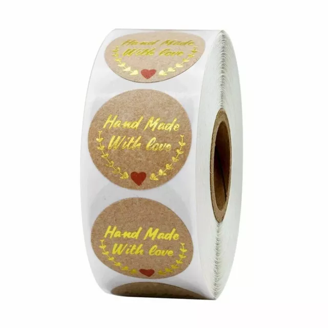 Round Thank You Hand Made With Love Labels Stickers Gift Food Craft Box Gold