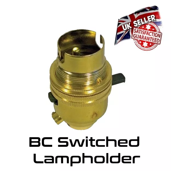 Brass Lamp Holder Switched - Bayonet BC - Bulb Holder 1/2" Thread *UK Stock*