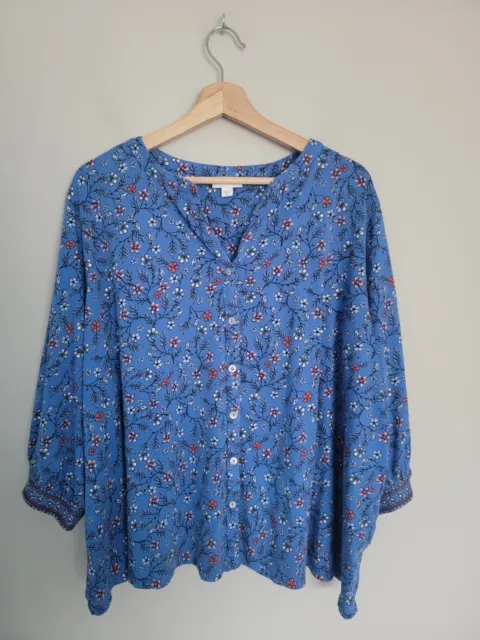 J.Jill Womens 3X V Neck 3/4 Sleeve Button Front Floral Top Blouse