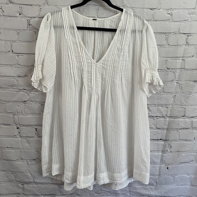 free people white sheer catching hearts mini babydoll dress m medium B5