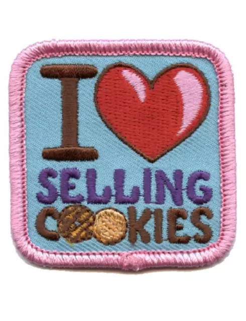 Girl I LOVE SELLING COOKIES Fun Patches Crest Badge SCOUTS GUIDE Cookie Season